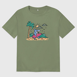 Футболка оверсайз мужская Акула серфер, цвет: авокадо