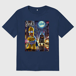 Футболка оверсайз мужская Homer Simpson vs Batman - ai art joke, цвет: тёмно-синий