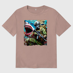 Футболка оверсайз мужская Shark and warrior - graffiti, цвет: пыльно-розовый