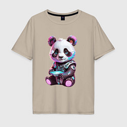 Футболка оверсайз мужская Funny panda - cyberpunk fantasy, цвет: миндальный