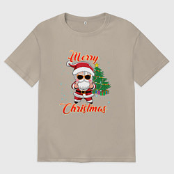 Футболка оверсайз мужская Дед мороз поздравляет с новым годом, цвет: миндальный