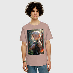 Футболка оверсайз мужская Девушка-эльф с магическим луком, цвет: пыльно-розовый — фото 2