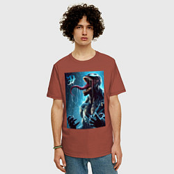 Футболка оверсайз мужская Веном под проливным дождём - нейроарт фантазия, цвет: кирпичный — фото 2
