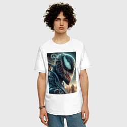 Футболка оверсайз мужская Веном в профиль - нейроарт фантазия, цвет: белый — фото 2