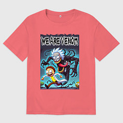 Футболка оверсайз мужская Веном вселился в Рика - нейрошутка, цвет: коралловый