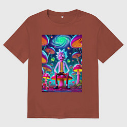 Футболка оверсайз мужская Рик среди неоновых грибов - нейроарт фантазия, цвет: кирпичный