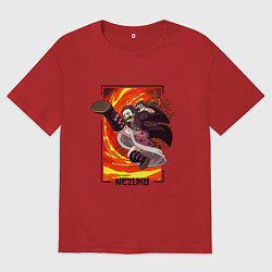 Футболка оверсайз мужская Клинок рассекающий демонов - удар Незуко Камадо, цвет: красный