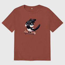 Футболка оверсайз мужская Милая сорока на ветке, цвет: кирпичный