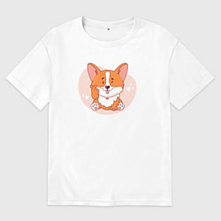 Футболка оверсайз мужская Щенок корги показывает лапой жест - сердечко, цвет: белый