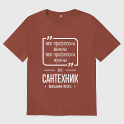 Футболка оверсайз мужская Сантехник нужнее всех, цвет: кирпичный