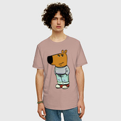 Футболка оверсайз мужская Capybara - chill guy meme, цвет: пыльно-розовый — фото 2