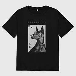 Футболка оверсайз мужская Порода собаки - Доберман - половинка для пары, цвет: черный