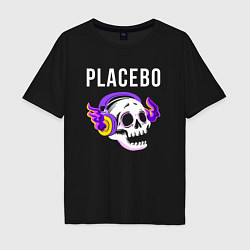 Футболка оверсайз мужская Placebo - неоновый череп, цвет: черный