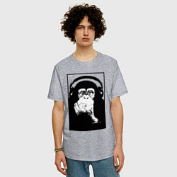 Футболка оверсайз мужская Monkey in the headphones, цвет: меланж — фото 2