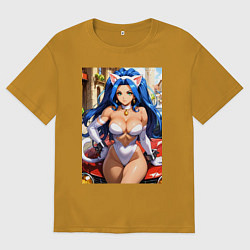 Футболка оверсайз мужская Фелиция сидит на капоте машины, цвет: горчичный