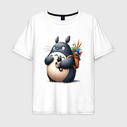 Футболка оверсайз мужская Totoro and black cat - anime, цвет: белый