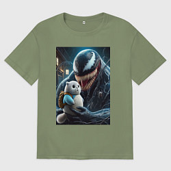 Футболка оверсайз мужская Venom and funny kitten with backpack, цвет: авокадо