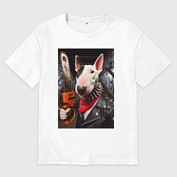 Мужская футболка оверсайз Бультерьер с бензопилой - нейроарт