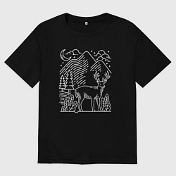 Футболка оверсайз мужская Горы и олень, цвет: черный