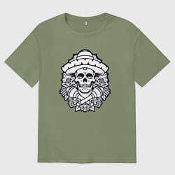 Футболка оверсайз мужская Mexico skull, цвет: авокадо