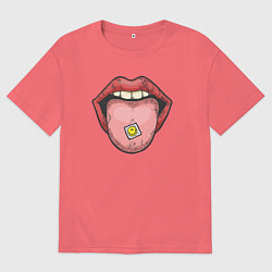 Футболка оверсайз мужская Smiling lips, цвет: коралловый