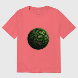 Футболка оверсайз мужская Планета арт, зеленая, цвет: коралловый