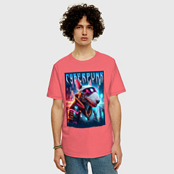 Футболка оверсайз мужская Dude bull terrier - cyberpunk, цвет: коралловый — фото 2