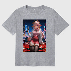 Футболка оверсайз мужская Яэ Мико Genshin Impact на капоте с револьвером, цвет: меланж