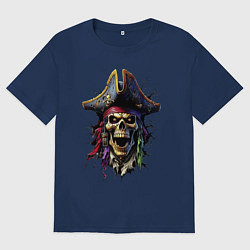 Футболка оверсайз мужская Пиратский череп, цвет: тёмно-синий
