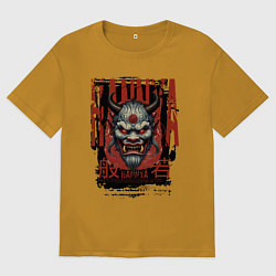 Футболка оверсайз мужская Маска японского демона Хання, цвет: горчичный