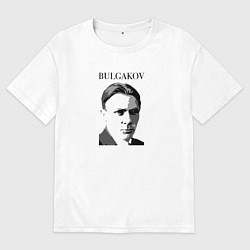 Футболка оверсайз мужская Михаил Булгаков портрет в черно-белом, цвет: белый