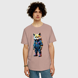 Футболка оверсайз мужская Уличный лисёнок - нейроарт, цвет: пыльно-розовый — фото 2