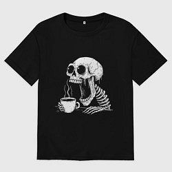 Футболка оверсайз мужская Skeleton with coffee, цвет: черный