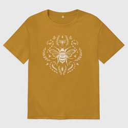 Футболка оверсайз мужская Пчела и жуки белые, цвет: горчичный