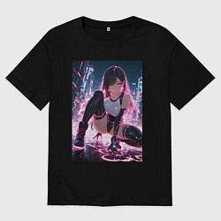 Футболка оверсайз мужская Тифа Локхарт из Final Fantasy VII в стиле киберпан, цвет: черный