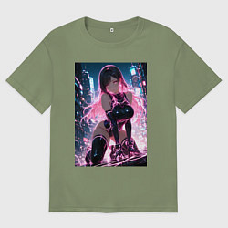 Футболка оверсайз мужская Тифа Локхарт из Final Fantasy VII в стиле киберпан, цвет: авокадо