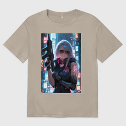 Футболка оверсайз мужская Наемник в стиле Cyberpunk, цвет: миндальный