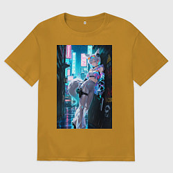 Футболка оверсайз мужская Лиса наемник в стиле Cyberpunk, цвет: горчичный