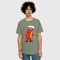 Футболка оверсайз мужская Хот-дог повар, цвет: авокадо — фото 2