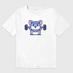 Футболка оверсайз мужская Мышонок со штангой, цвет: белый