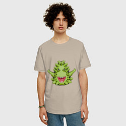 Футболка оверсайз мужская Cartoon monster with spikes green, цвет: миндальный — фото 2