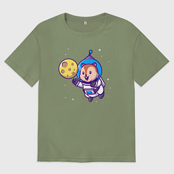 Футболка оверсайз мужская Белочка в космосе, цвет: авокадо