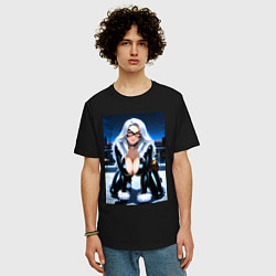 Футболка оверсайз мужская Черная кошка на крыше небоскреба, цвет: черный — фото 2