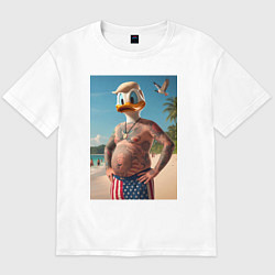 Футболка оверсайз мужская Donald Duck-Trump on a Florida beach, цвет: белый