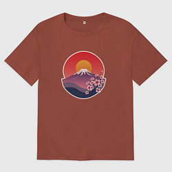 Футболка оверсайз мужская Гора Фудзи с сакурой, цвет: кирпичный