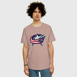 Футболка оверсайз мужская Columbus blue jackets - hockey team - emblem, цвет: пыльно-розовый — фото 2
