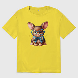Футболка оверсайз мужская Кролик мальчик в очках, цвет: желтый