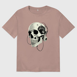 Футболка оверсайз мужская Кибернетический череп с проводами, цвет: пыльно-розовый