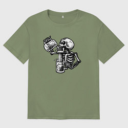 Футболка оверсайз мужская Пивной скелетик, цвет: авокадо