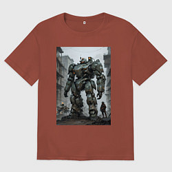Футболка оверсайз мужская Конвой роботов в городе, цвет: кирпичный